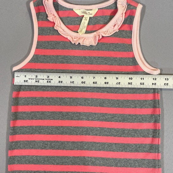 Matilda Jane Tank Top Girls Size 8 Travel Log Striped Gray and Pink Ruffled - Picture 2 of 7